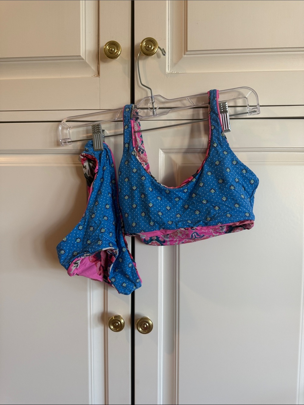 Maaji Blue Floral Reversible Bralette with Pink Accents